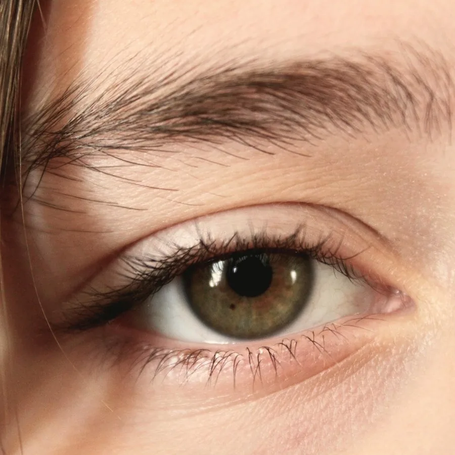 IMAGEN: cejas laminadas terminadas, pelo peinado hacia arriba — tarjeta 4/9, foto real del trabajo, nunca una tapa