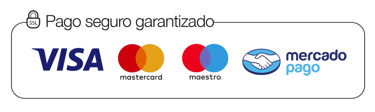 IMAGEN: la tira de logos de medios de pago — Visa, Mastercard, Amex, MercadoPago Argentina